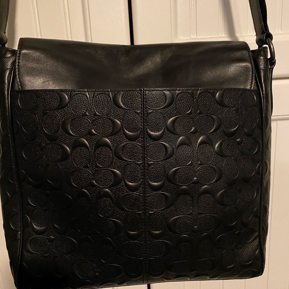 Coach Black Embossed Signature Leather Shoulder Bag